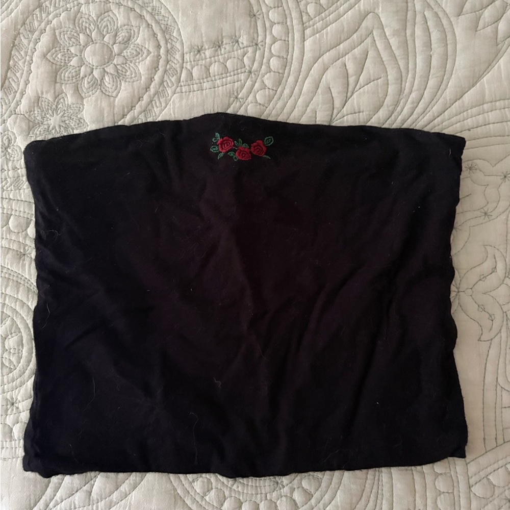 Brandy Melville Black Tube Top with Rose Embroidery